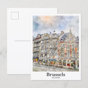 Carte Postale Bruxelles Belgique Art Voyage Aquarelle Main tirée