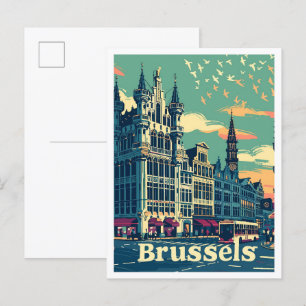 Carte Postale Bruxelles Belgique Illustration de voyage vintage