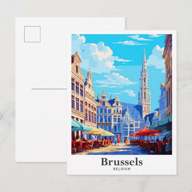 Carte Postale Bruxelles Belgique Illustration Vintage voyage (Devant / Derrière)