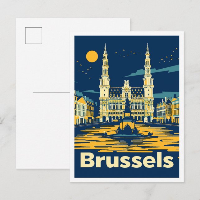 Carte Postale Bruxelles Belgique Illustration Vintage voyage (Devant / Derrière)