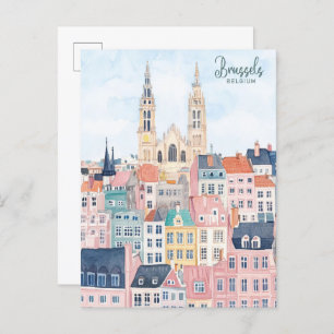 Carte Postale Bruxelles Belgique Peinture Gouache Illustration V