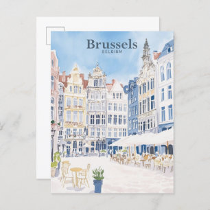 Carte Postale Bruxelles Belgique Peinture Gouache Illustration V
