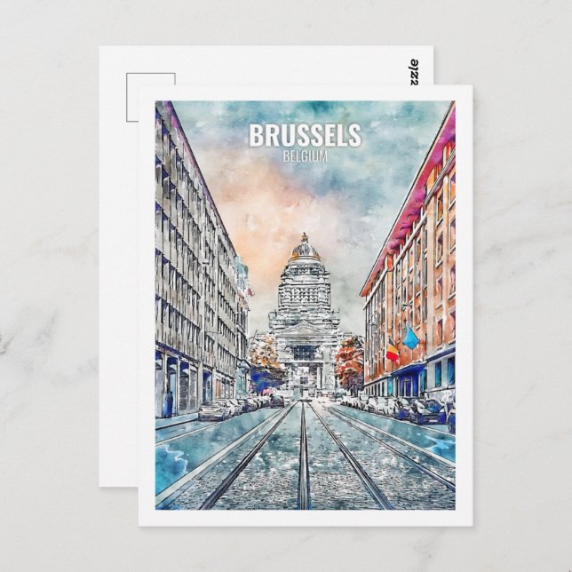 Carte Postale Bruxelles Belgique Travel Place Watercolor (Devant / Derrière)