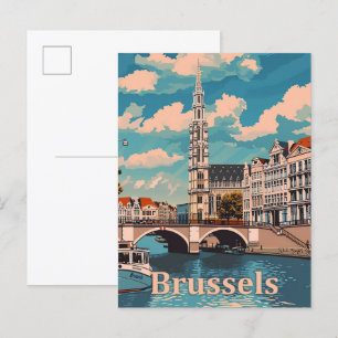 Carte Postale Bruxelles Belgique Vintage Retro Voyage Illustrati