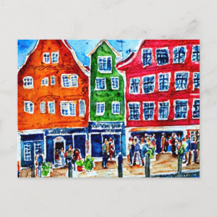 Carte Postale bryggen bergen nordique aquarelle