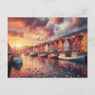 Carte Postale bryggen bergen norway