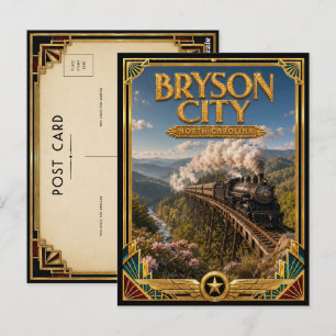 Carte Postale Bryson City Caroline du Nord Art Déco Doré Vintage