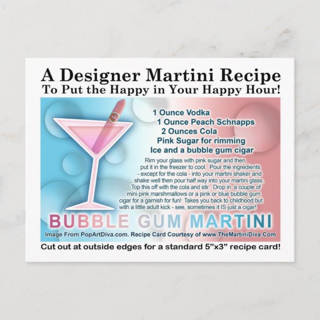 Carte postale Bubble Gum Martini Opus One Recette  (Devant)