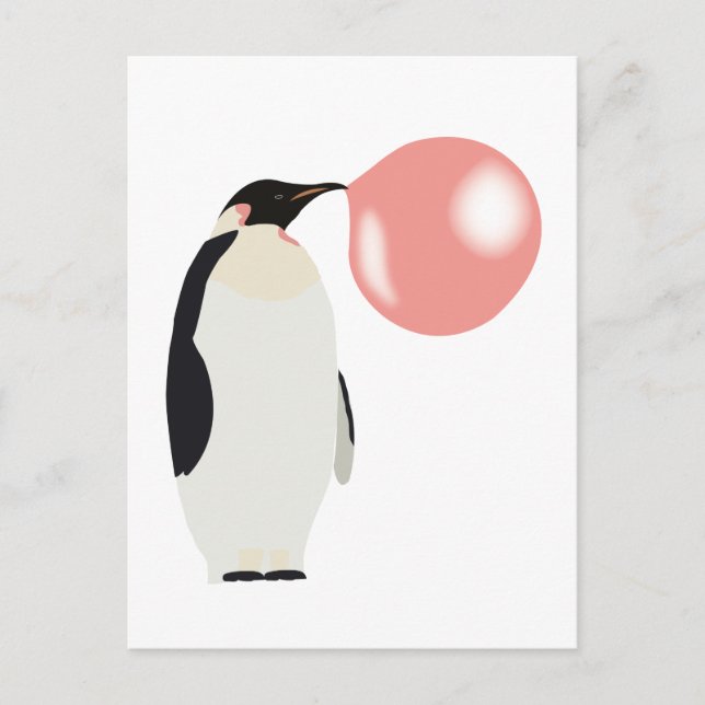 Carte Postale Buble Gomme Penguin soufflant bulle (Devant)