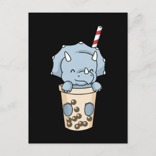 Carte Postale Buble Tea Cadeau Enfants Tricératops Boba Tea Dino