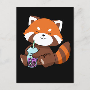 Carte Postale Buble Tea Gift Girl Red Panda Boba Tea Bubble Tea