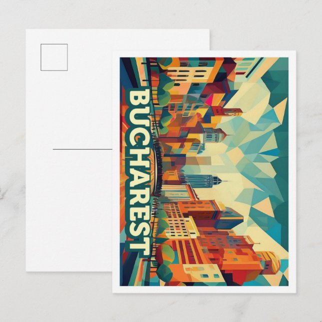 Carte Postale Bucarest Roumanie Voyage artistique coloré (Devant / Derrière)