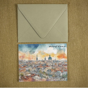 Carte Postale Bucharest coloré Roumanie Aquarelle Ville Vue