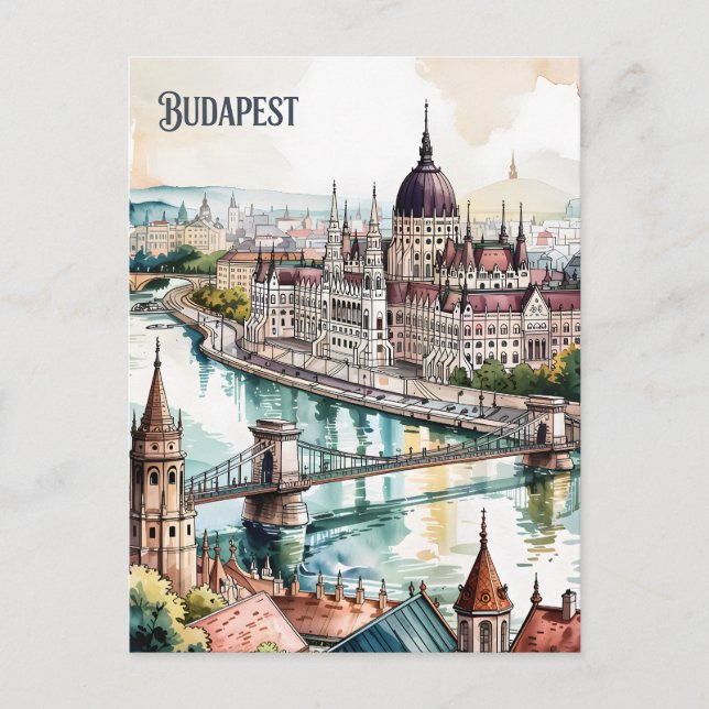 Carte Postale Budapest Hungary Parliament Danube River Skyline (Devant)