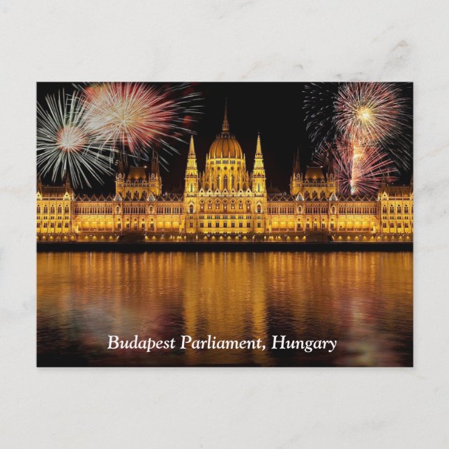 Carte Postale Budapest Parlement Hongrie avec feux d'artifice (Devant)