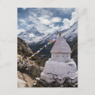 Carte Postale Buddhist Shrine & Prayer Flags, Himalaya Mountains