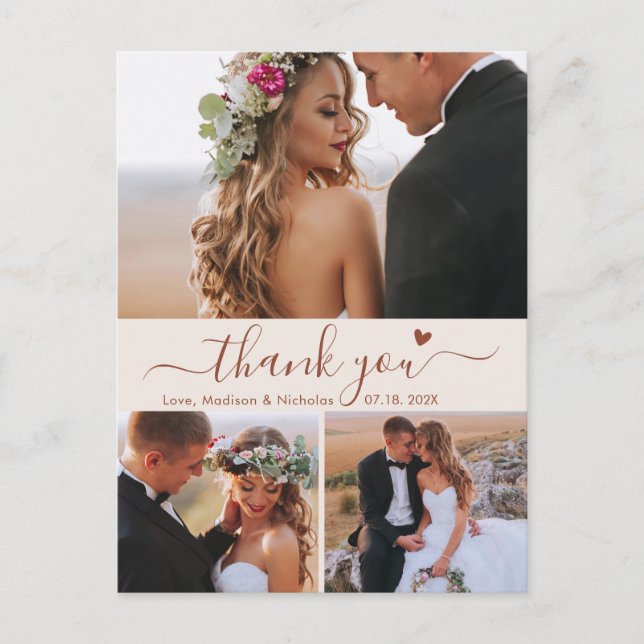 Carte Postale Budget 3 Photo Terracotta Script Mariage Merci (Devant)
