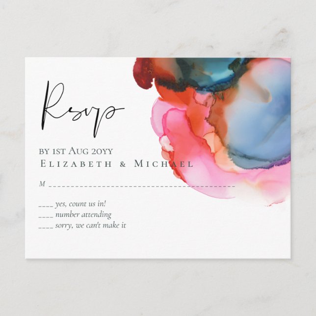 Carte Postale BUDGET abstrait Rainbow Watercolor Mariage (Devant)