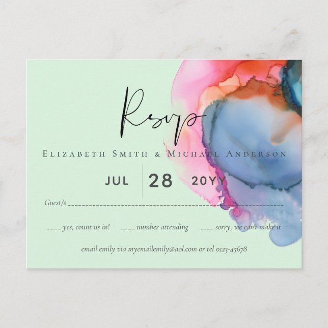 Carte Postale BUDGET abstrait Rainbow Watercolor Mariage (Devant)