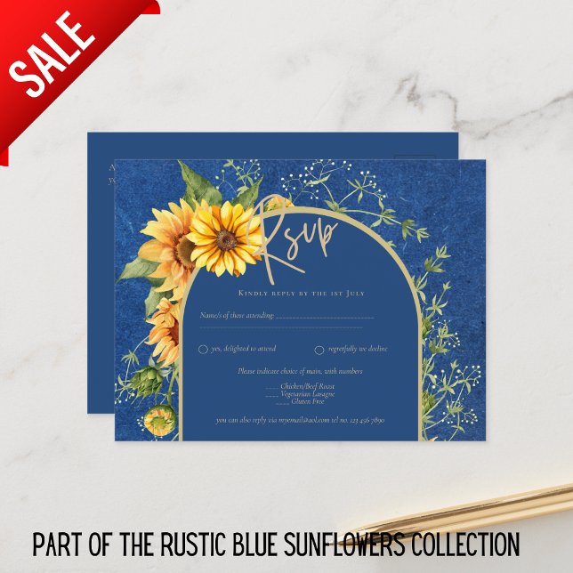 Carte Postale BUDGET All-in-1 Rustique tournesols BLEU Mariage (Créateur téléchargé)