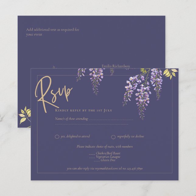 Carte Postale BUDGET All-In-1 Wisteria Dusty Purple Gold Mariage (Devant / Derrière)
