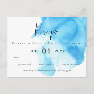Carte Postale Budget Aqua Blue Watercolor Mariage