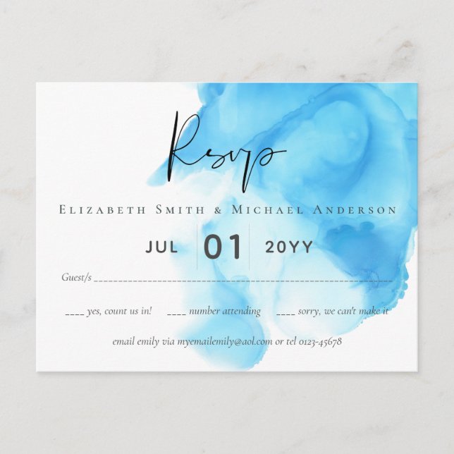 Carte Postale Budget Aqua Blue Watercolor Mariage (Devant)