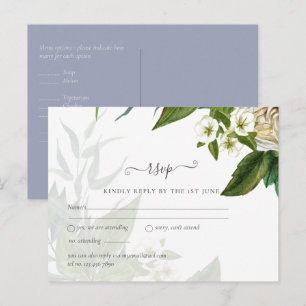 Carte Postale Budget blanc Roses Dusty Mariage bleu