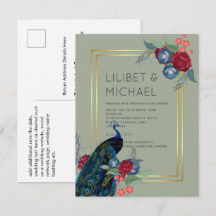 Carte Postale BUDGET Bleu Paon Bourgogne Mariage Hiver Automne