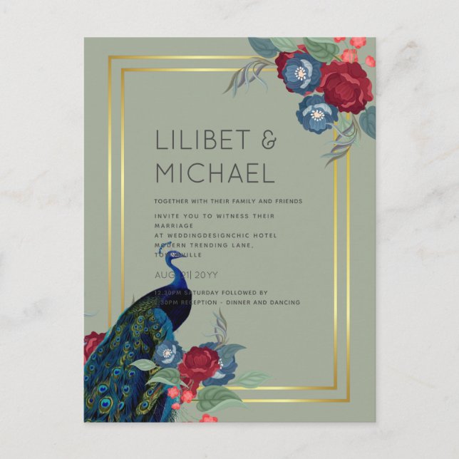 Carte Postale BUDGET  Bleu Paon Bourgogne Mariage Hiver Automne (Devant)