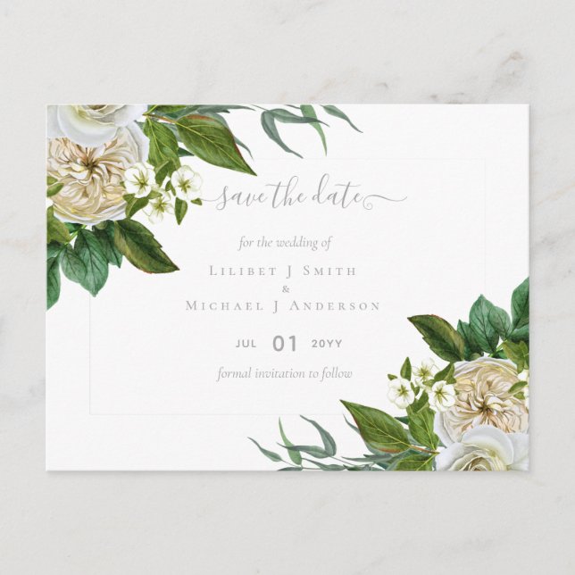 Carte Postale BUDGET Bouquet de roses blanches Fleurs Mariage (Devant)