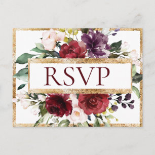 Carte Postale Budget Bourgogne Monogramme Floral Or RSVP