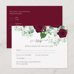 Carte Postale BUDGET Bourgogne Rouge Roses Gypsophila MARIAGE