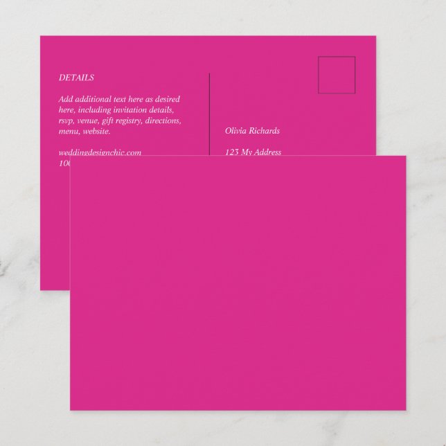 Carte Postale BUDGET CERISE ROSE Mariage moderne (Devant / Derrière)