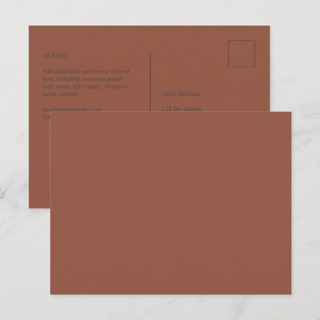 Carte Postale BUDGET Dark Terracotta Mariage monochrome (Devant / Derrière)