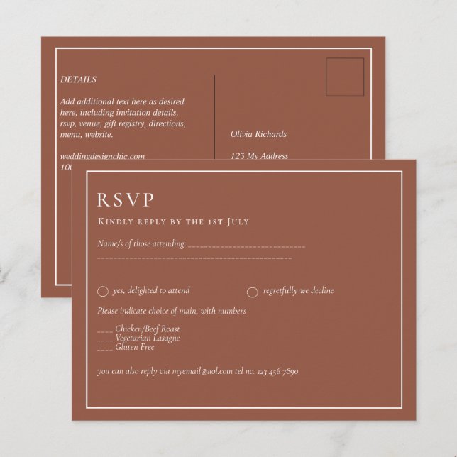 Carte Postale BUDGET Dark Terracotta Mariage monochrome (Devant / Derrière)