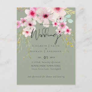 Carte Postale Budget du script de Mariage floral rose vif