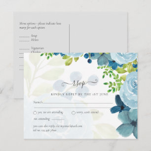 Carte Postale Budget Dusty Blue Floral Mariage