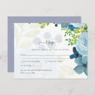 Carte Postale Budget Dusty Blue Flowers Sage Mariage