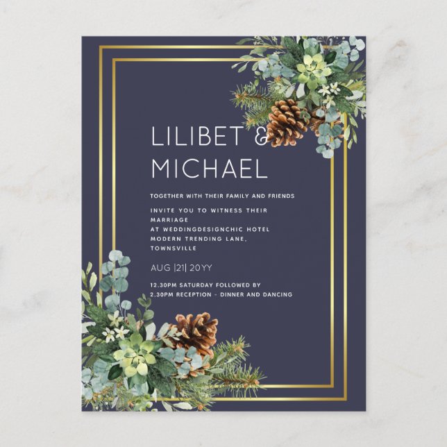 Carte Postale BUDGET Dusty Blue Mariage Eucalyptus Vert (Devant)
