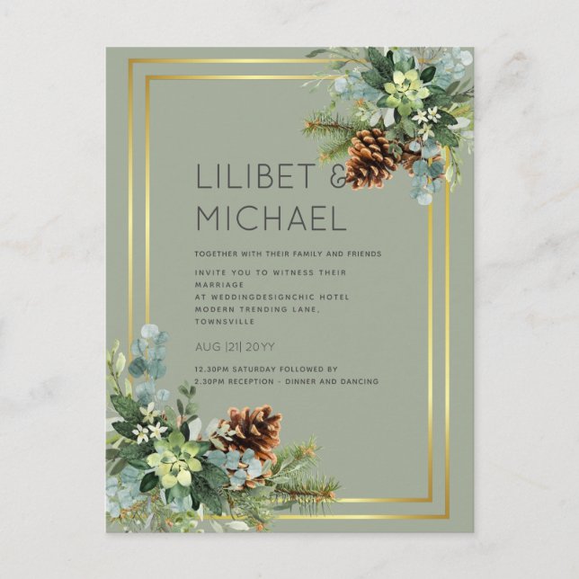Carte Postale BUDGET Dusty Blue Mariage Eucalyptus Vert (Devant)