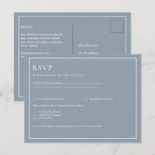 Carte Postale Budget Dusty Blue Monochrome Mariage RSVP
