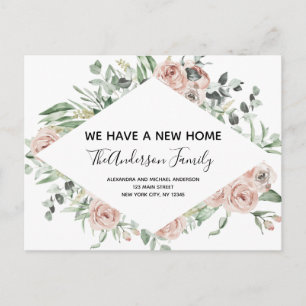 Carte Postale Budget Dusty rose Floral Moving Faire-part Postc