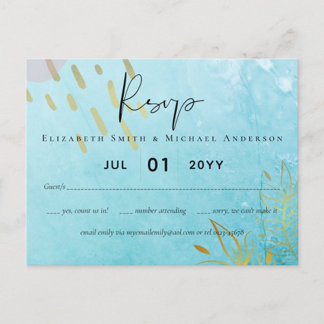 Carte Postale BUDGET DustyTeal Gold Mariage Abstrait (Devant)