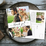 Carte Postale Budget Elegant 3 Photo Collage Mariage Merci<br><div class="desc">Élégant budget stylish Main Lettered Script 3 Photo Collage Mariage carte postale Merci. Modèle minimaliste mariage avec 3 photo sur le devant et une photo sur le dos. Avec le texte "Merci" dans une tourbillonnant police de script de typographie lettrée à la main avec la queue d'aspirateur et petit coeur...</div>