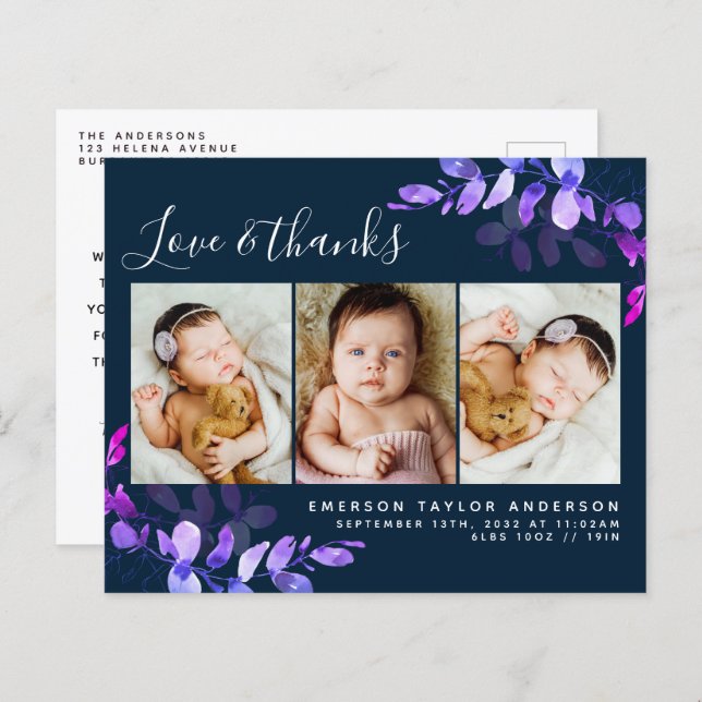 Carte Postale Budget Eucalyptus Photo Baby Merci (Devant / Derrière)