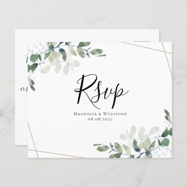 Carte postale Budget Eucalyptus Wedding RSVP (Devant / Derrière)