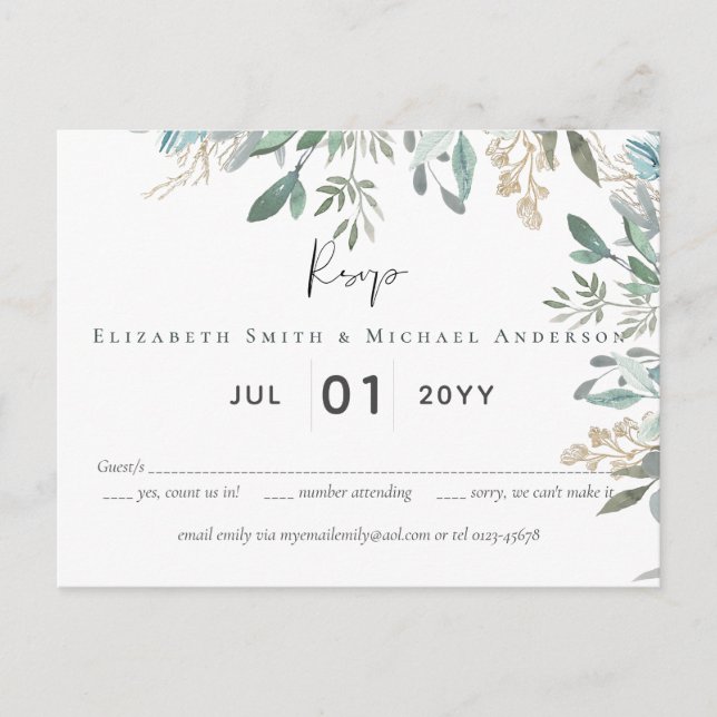 Carte Postale Budget Feuilles de la verdure Mariage RSVP (Devant)