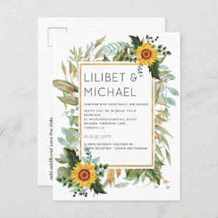 Carte Postale Budget Fleurs de soleil rustiques BOHO Mariage ver
