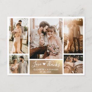 Carte Postale Budget Gold White Photo Collage Mariage Merci